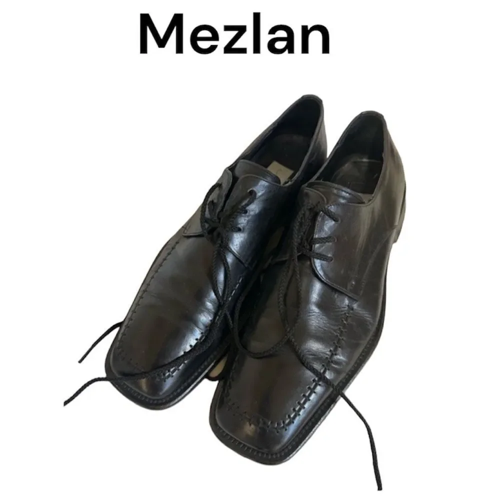 VTG Mezlan Black Lace Up Square Toe Classic Leather Oxford Dress Shoe Size 10M
